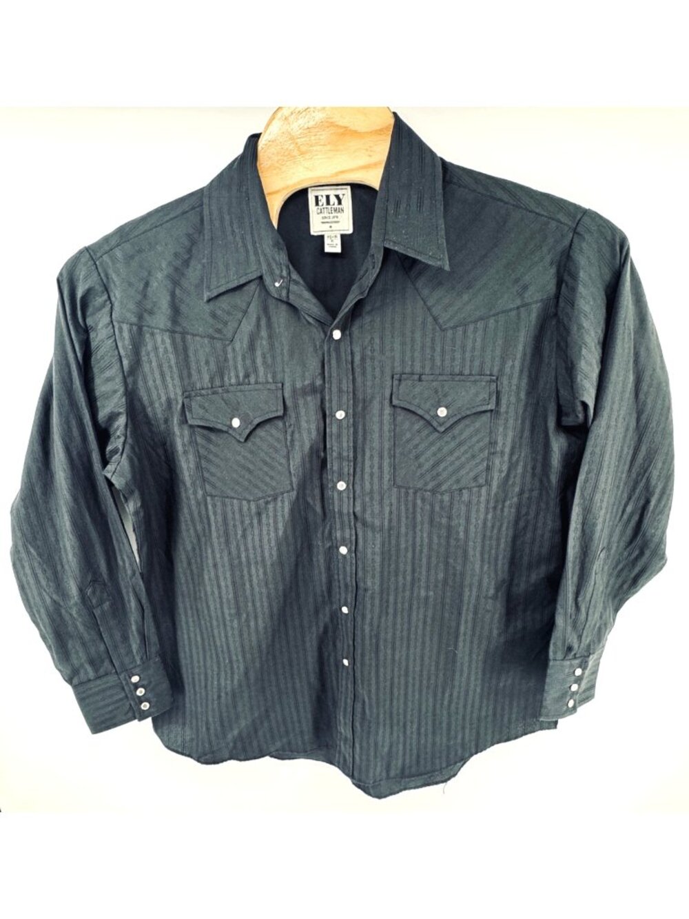 Ely Cattleman Mens XL Black Western Shirt 17.5x35 Pearl Snap Long Sleeve Striped
